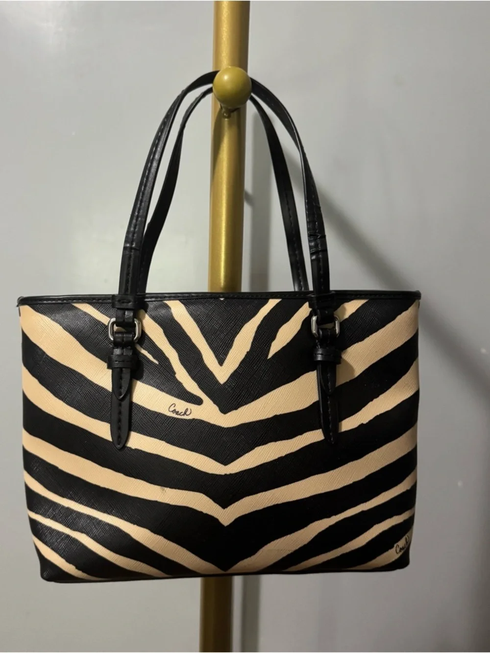 Coach Zebra-Print Mini Tote in Black and Cream - Picture 3 of 9
